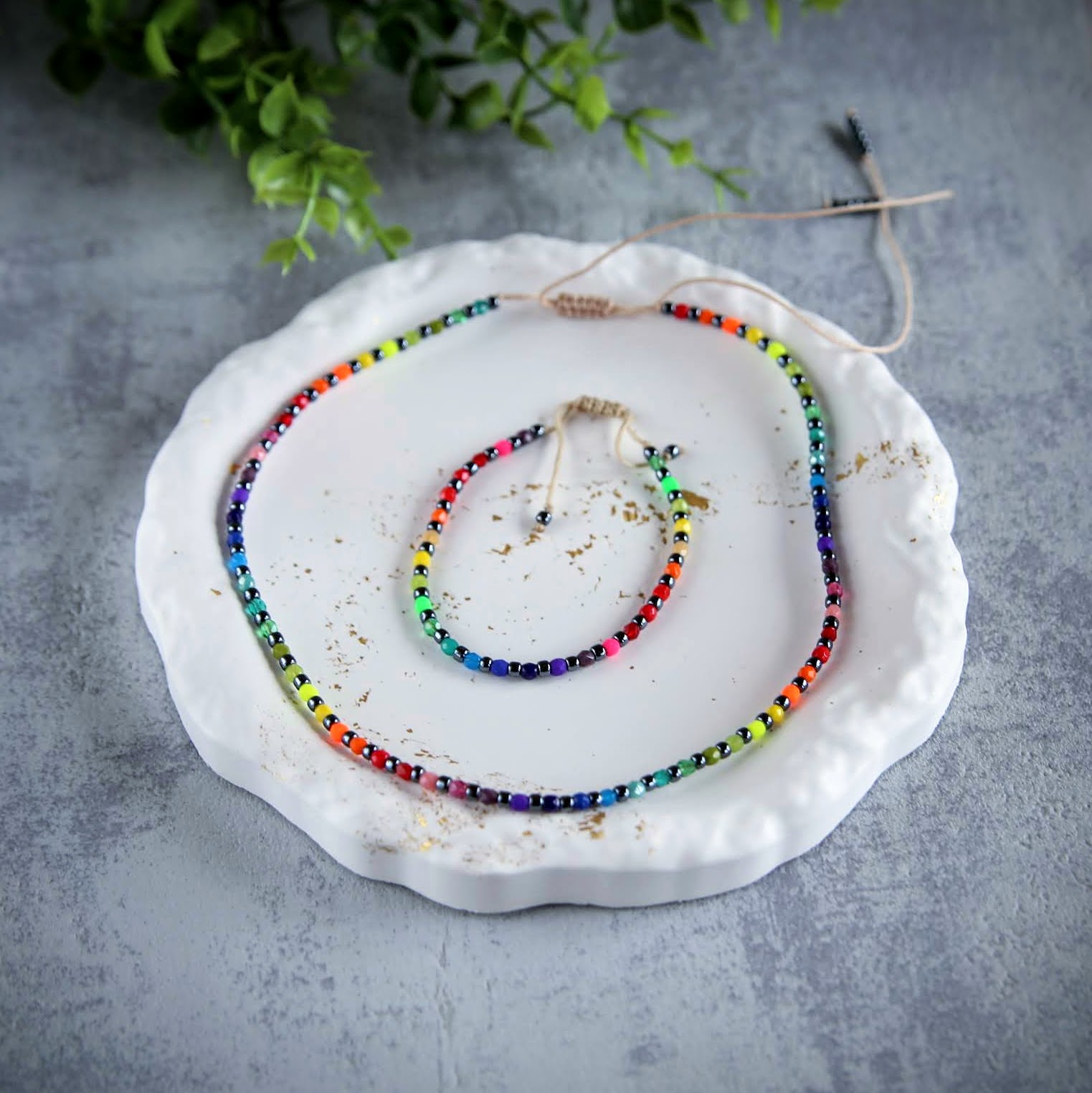 naszyjnik z koralików, bransoletka z koralików, zestaw biżuterii